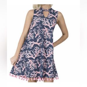 Simply Southern Navy & Pink Coral Sleeveless Dress w/ Tassel Trim Woman’s Size M